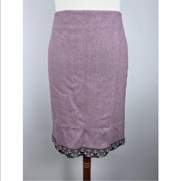 Anthropologie Elevenses Pink Wool Blend Skirt SZ 6 w/Beautiful Lace Detailed Hem - Picture 2 of 6